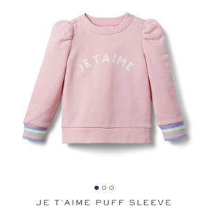 Janie and jack puff sleeve sweatshirt "je t'aime". Size 6 nwt